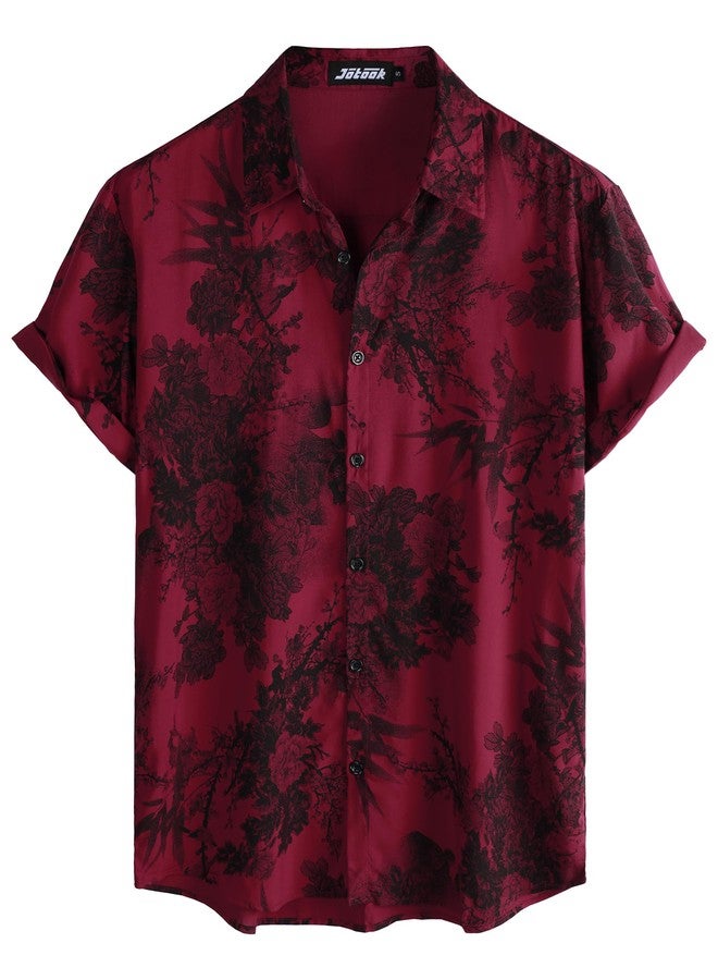 JOTOOK Mens Hawaiian Shirt Short Sleeve Button Down Tropical Shirts Casual Floral Summer Beach Shirt X-Large Red - Image 1